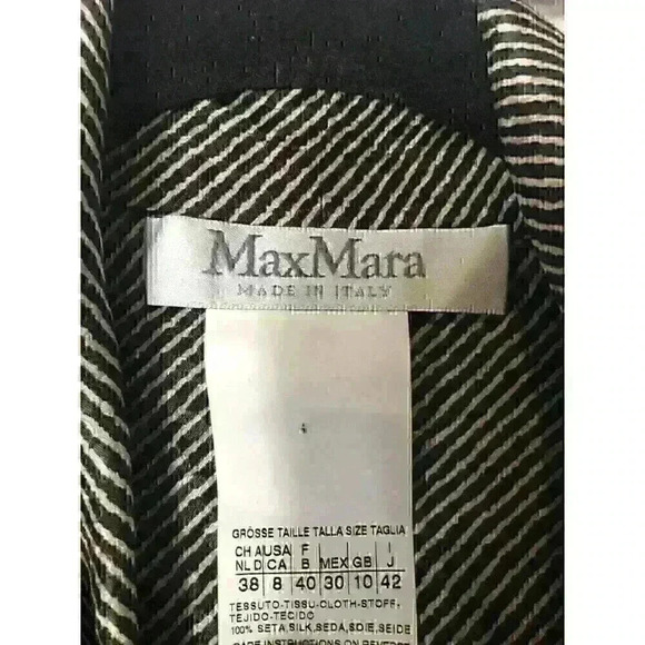 MaxMara Womens Size 8 Black & White Striped Long Sleeve Blouse 100% Silk Scarf - Picture 3 of 7